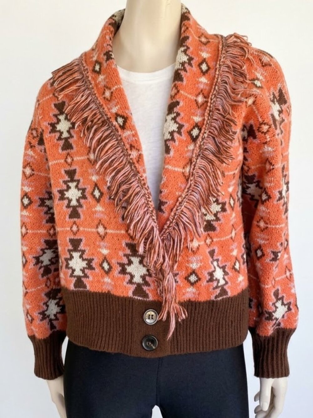 Grace + Karma Southwestern Fringed Aztec Cardigan Sz L Western Boho
